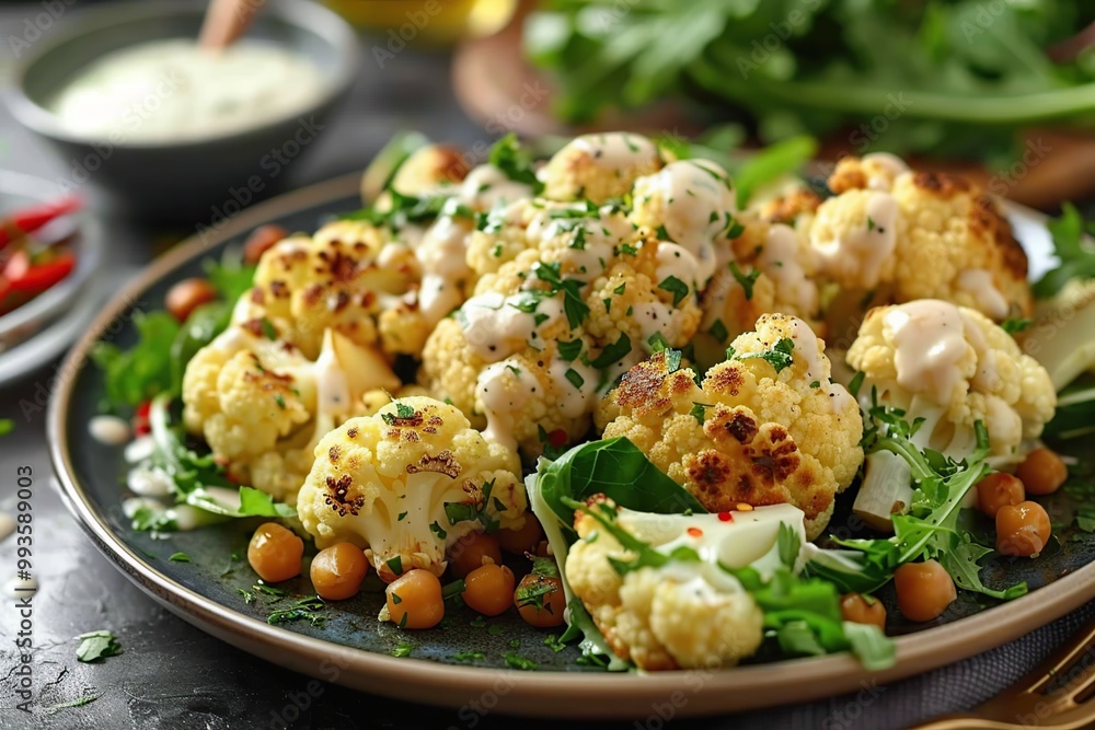 Roasted Cauliflower Salad with Creamy Dressing