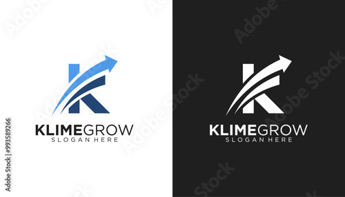 Modern growth logo design . Abstract arrow shapes logo design in initial letter K graphic vector illustration. Symbol, icon, creative template element photo