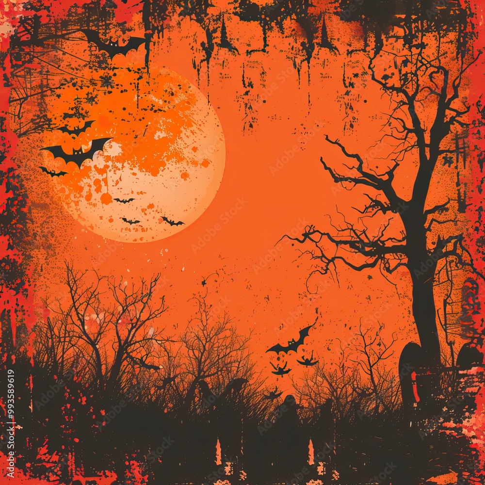 Flat lay Vector Illustration of Grunge Background Featuring Halloween Silhouettes, Happy Halloween
Flat lay Vector Illustration of Grunge Background Featuring Halloween Silhouettes, Happy Halloween
