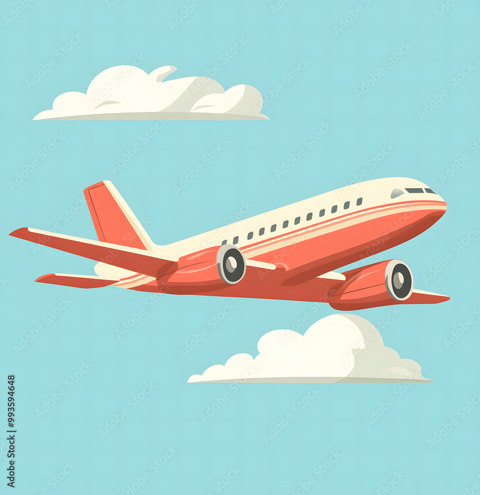 Airplane Flying in the Sky - Flat Design Illustration design