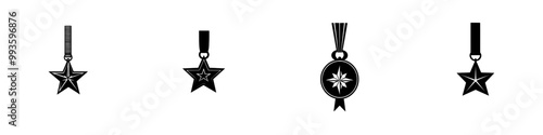 Decorative medal icon with a star in the middle. Modern design.