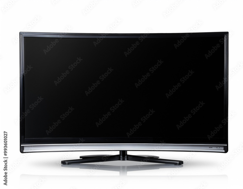 large modern black TV screen isolated cutout object with feet shadow on white background large modern black TV screen isolated cutout object with feet shadow on white background