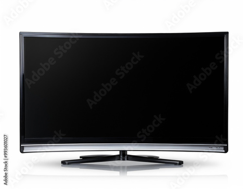 large modern black TV screen isolated cutout object with feet shadow on white background