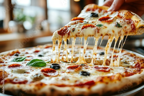 Extra cheese pizza being tossed in a pan.