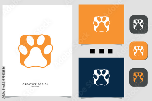 Cat or dog paw icon. Dog, cat paw icon with Heart Vector illustration .pet love logo design template.	
 photo