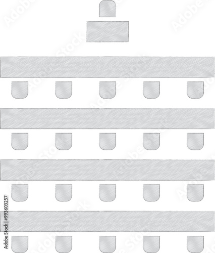 Wedding seating plan element. Conference banquet  seminar classroom interior, conference hall and seminar room interior design. Vector top view of arrangement of banquet furniture seats illustration
