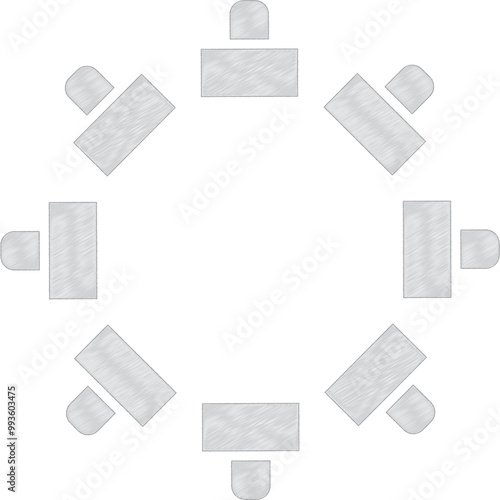 Wedding seating plan element. Conference banquet  seminar classroom interior, conference hall and seminar room interior design. Vector top view of arrangement of banquet furniture seats illustration