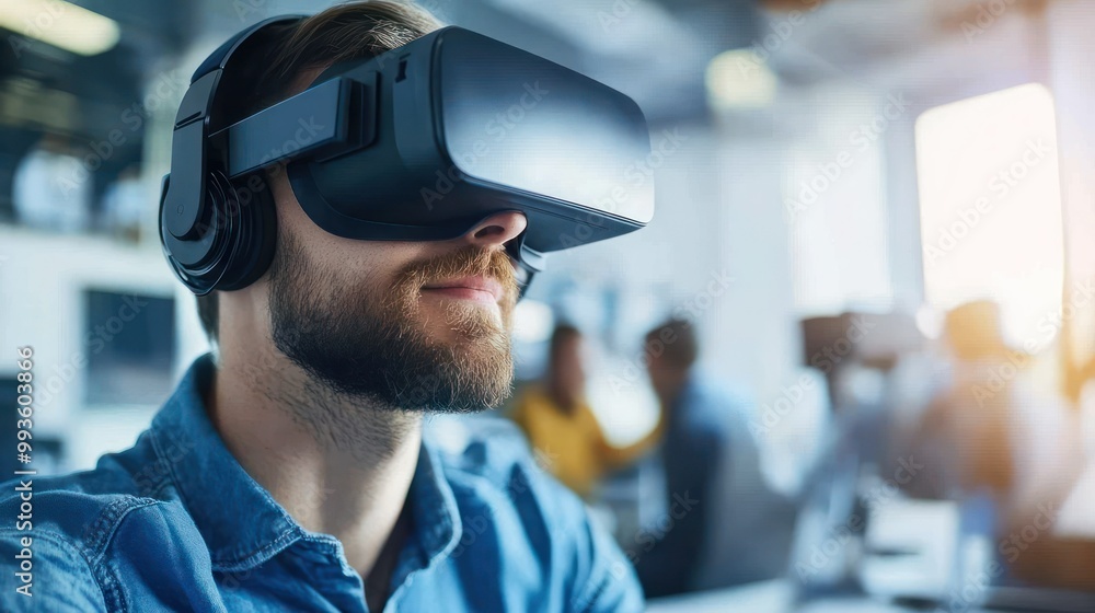 Man Engaged in Virtual Reality Experience at Work Man Engaged in Virtual Reality Experience at Work