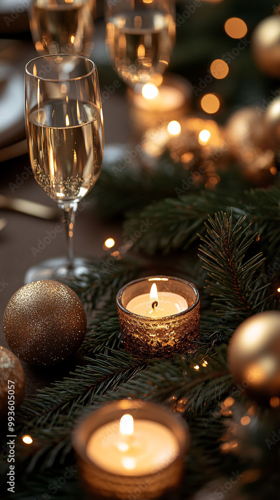 Festive Candlelit Table for New Year's Celebration Festive Candlelit Table for New Year's Celebration