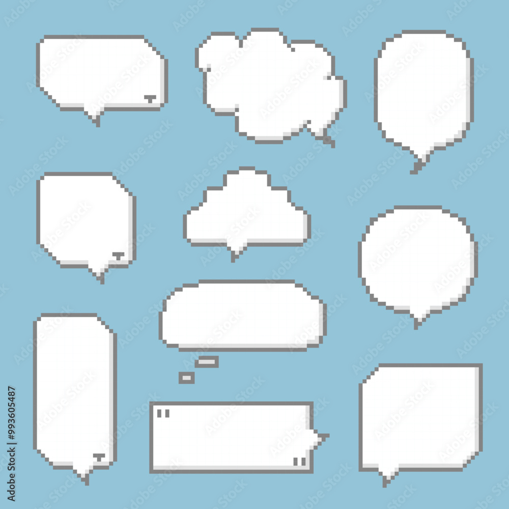 collection set of retro game 8bit pixel speech bubble balloon, flat design vector illustration