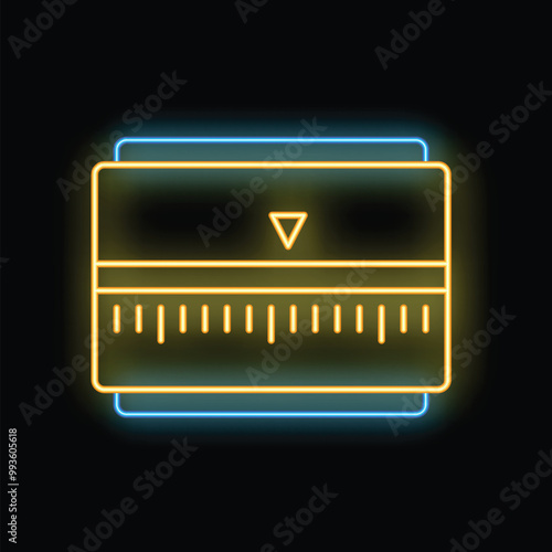 Glowing neon line ruler icon isolated on black background vector illustration for your design, advertising, postcards, banners