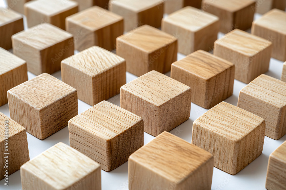 Several wooden blocks neatly aligned in rows on a white background showing a simple and organized natural material pattern
Several wooden blocks neatly aligned in rows on a white background showing a simple and organized natural material pattern