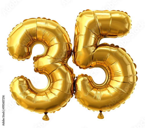 Gold balloons with the number thirty-five for a party photo