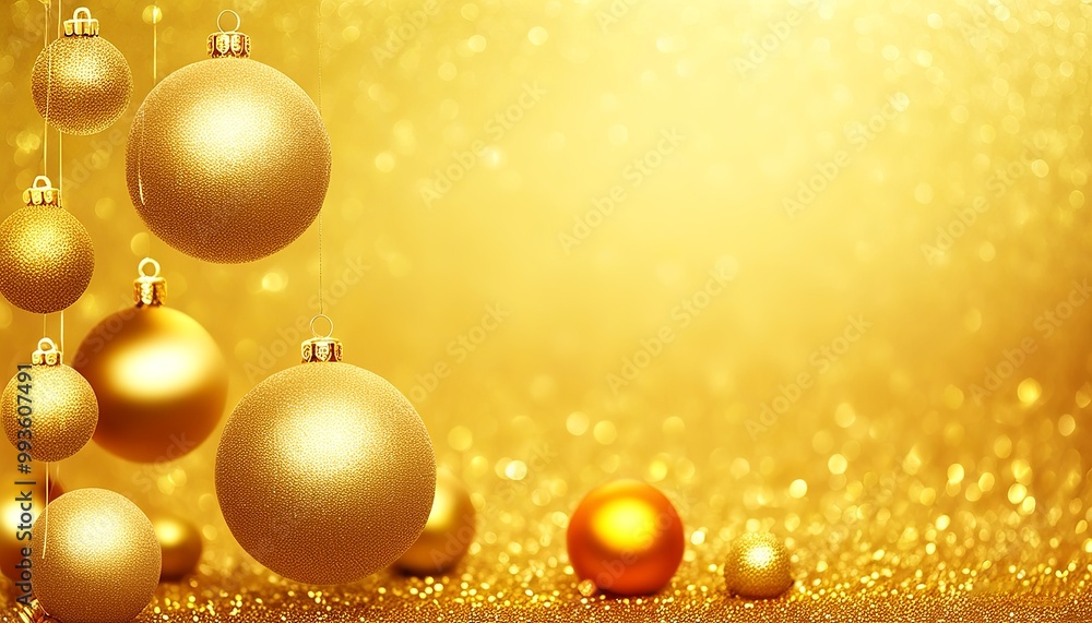 Beautiful Christmas golden ball banner featuring shiny ornaments and soft bokeh effects for text or a festive greeting card with a cheerful holiday ambiance. Made with Generative AI Technology Beautiful Christmas golden ball banner featuring shiny ornaments and soft bokeh effects for text or a festive greeting card with a cheerful holiday ambiance. Made with Generative AI Technology