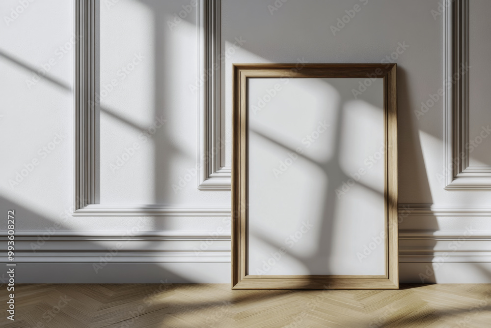 Fototapeta premium Frame Mockup - Close Up,White Background,Herringbone Flooring