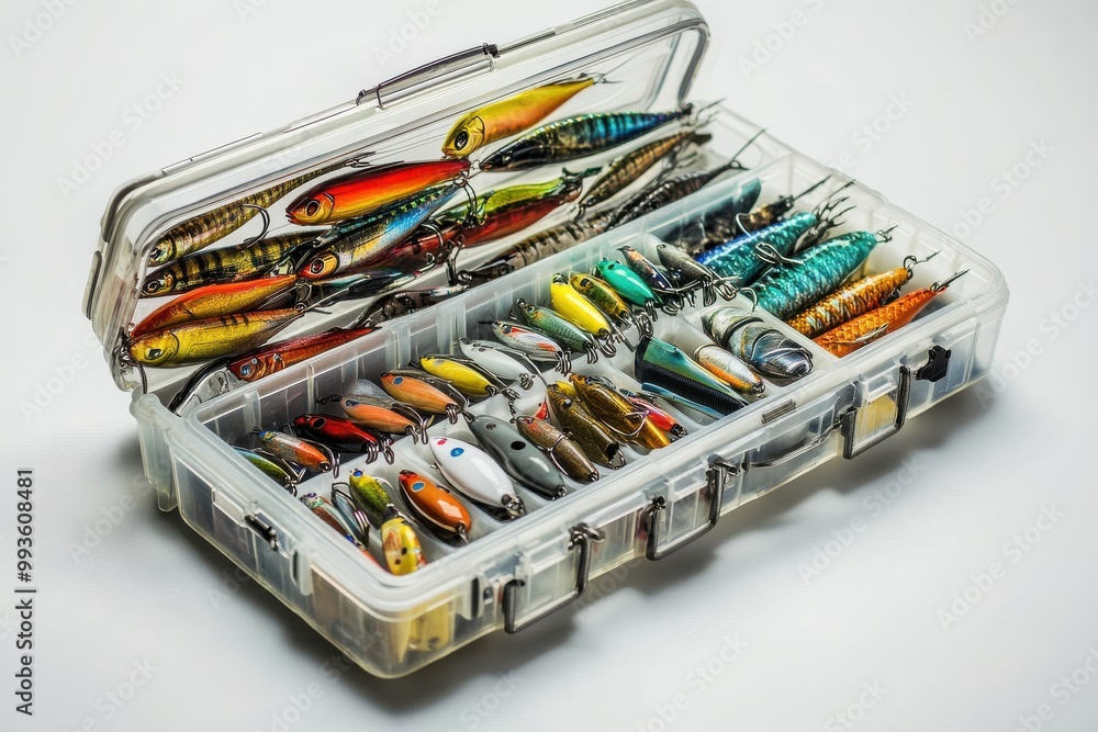 High-Quality Tackle Box for Fishing Gear Storage and Organization isolated on White Background High-Quality Tackle Box for Fishing Gear Storage and Organization isolated on White Background