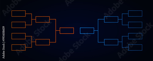 Colorful red and blue tournament charts structure in dark style. Sport leadership frame.