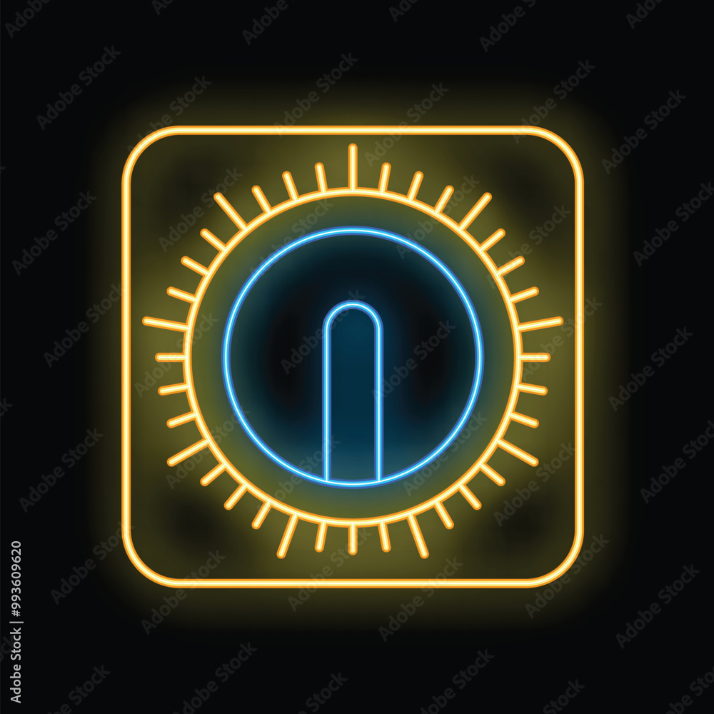 Glowing neon icon of a timer showing almost end of cooking time, isolated on black background Glowing neon icon of a timer showing almost end of cooking time, isolated on black background