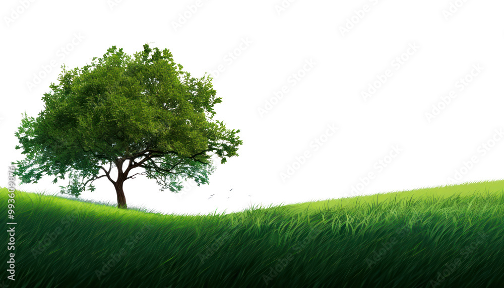 Fototapeta premium PNG Solitary tree on grassy hill