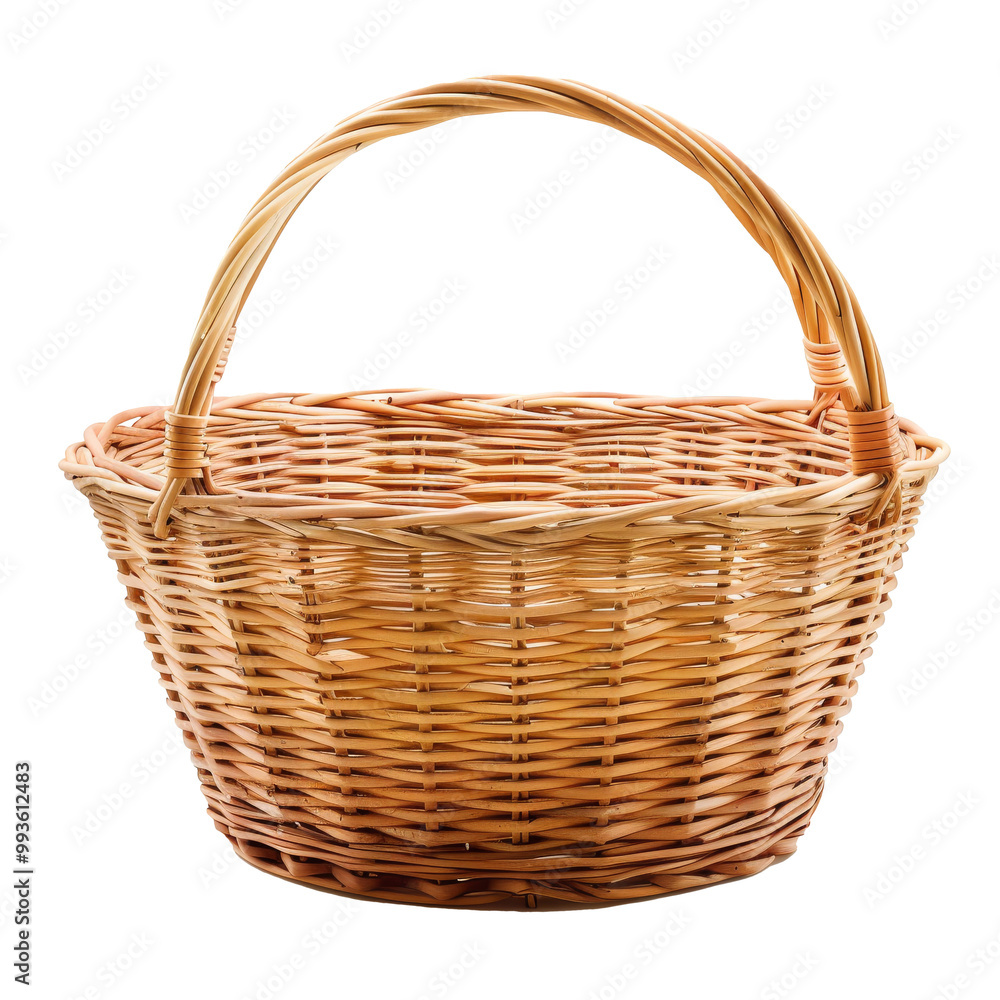 Empty wicker basket, isolated, showcasing natural woven texture and rustic charm Empty wicker basket, isolated, showcasing natural woven texture and rustic charm