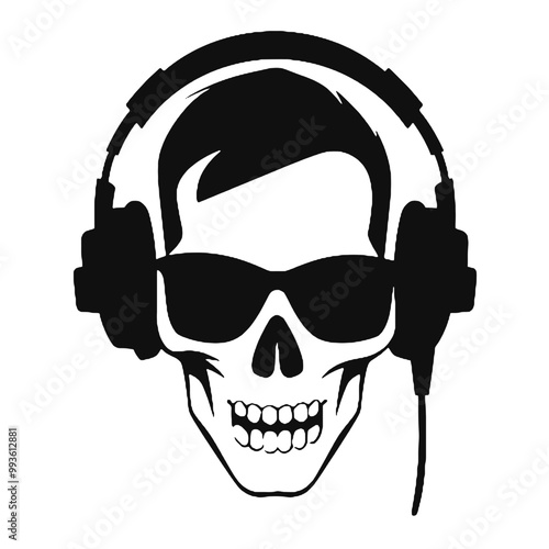 Skull in Glasses and Headphones Silhouette Vector Illustration Transparent Background