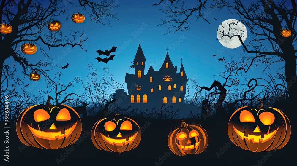 Free vector halloween background with pumpkins and haunted house, Happy Halloween Free vector halloween background with pumpkins and haunted house, Happy Halloween