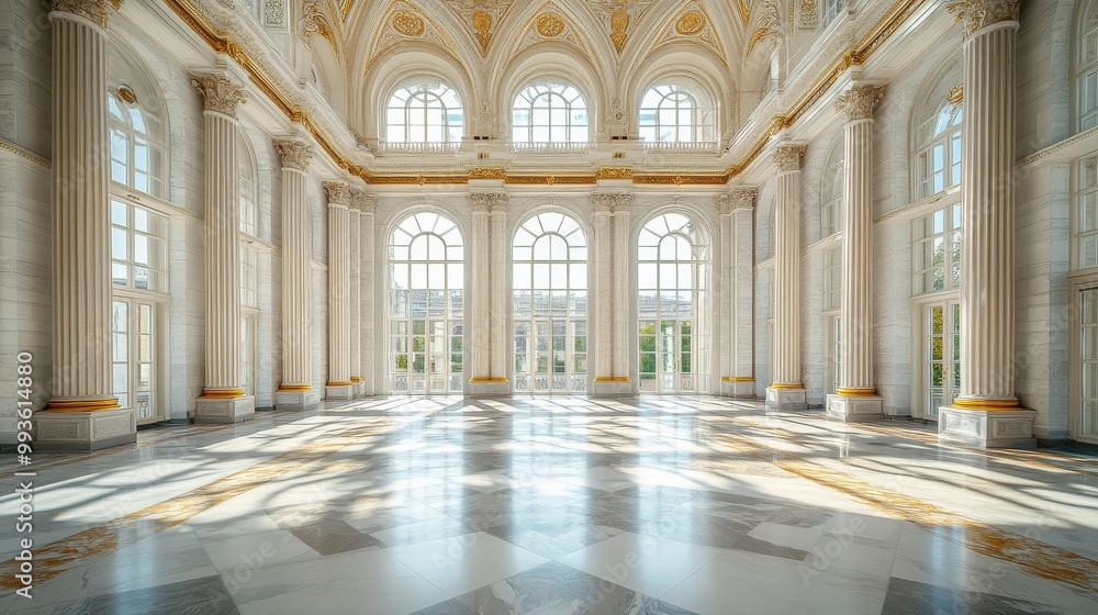 Spacious marble hall with towering columns, arched ceilings, and streaming sunlight Spacious marble hall with towering columns, arched ceilings, and streaming sunlight