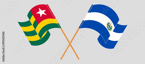 Crossed and waving flags of Togo and Republic of El Salvador. Vector illustration