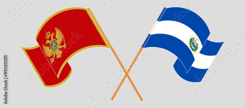 Crossed and waving flags of Montenegro and Republic of El Salvador. Vector illustration photo