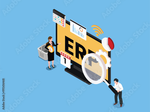 Business Concept of ERP System Integration with Calendar and Analytics 3d isometric vector illustration