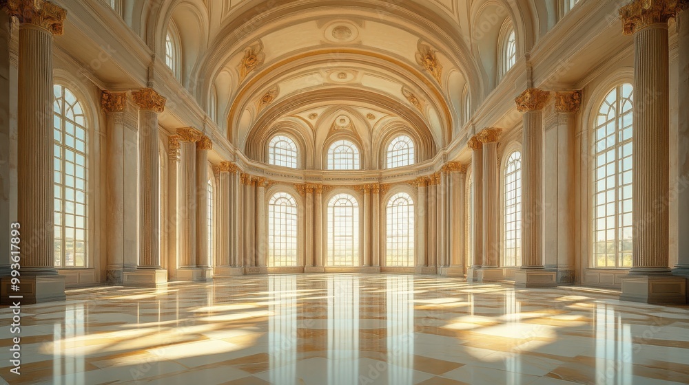 Spacious marble hall with towering columns, arched ceilings, and streaming sunlight Spacious marble hall with towering columns, arched ceilings, and streaming sunlight
