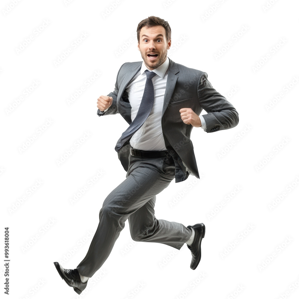 Businessman running in excitement against a white background Businessman running in excitement against a white background