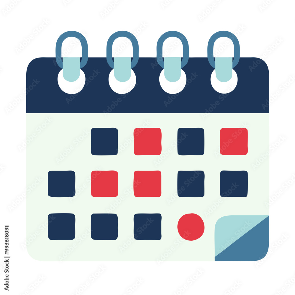 A colorful calendar with red and blue squares and a red dot in the middle. The calendar is blue and white, and it has a playful and cheerful vibe A colorful calendar with red and blue squares and a red dot in the middle. The calendar is blue and white, and it has a playful and cheerful vibe
