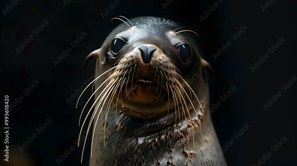 Sea Lion with Whiskers, a Close-up Portrait with Copy Space Sea Lion with Whiskers, a Close-up Portrait with Copy Space