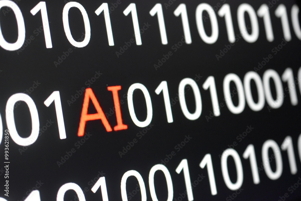Binary Code and Artificial Intelligence: Progress and ChallengThe image contains binary code lines with the words Binary Code and Artificial Intelligence: Progress and ChallengThe image contains binary code lines with the words