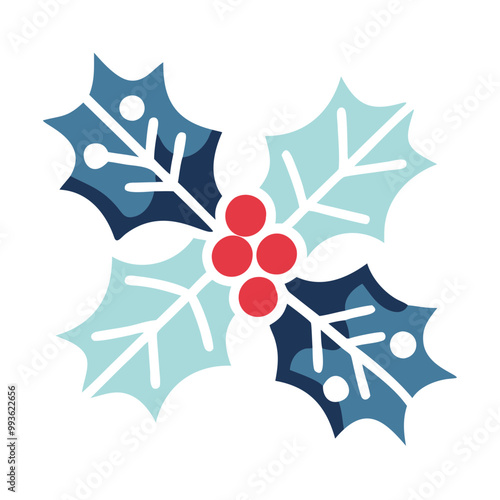 A blue and white Christmas flower with red berries. The flower is a symbol of the holiday season and is often used in decorations and gifts