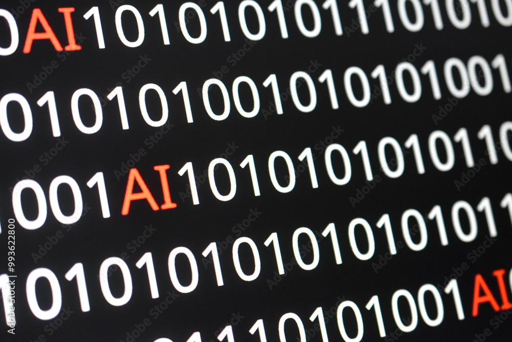 The image contains binary code lines with the words The image contains binary code lines with the words