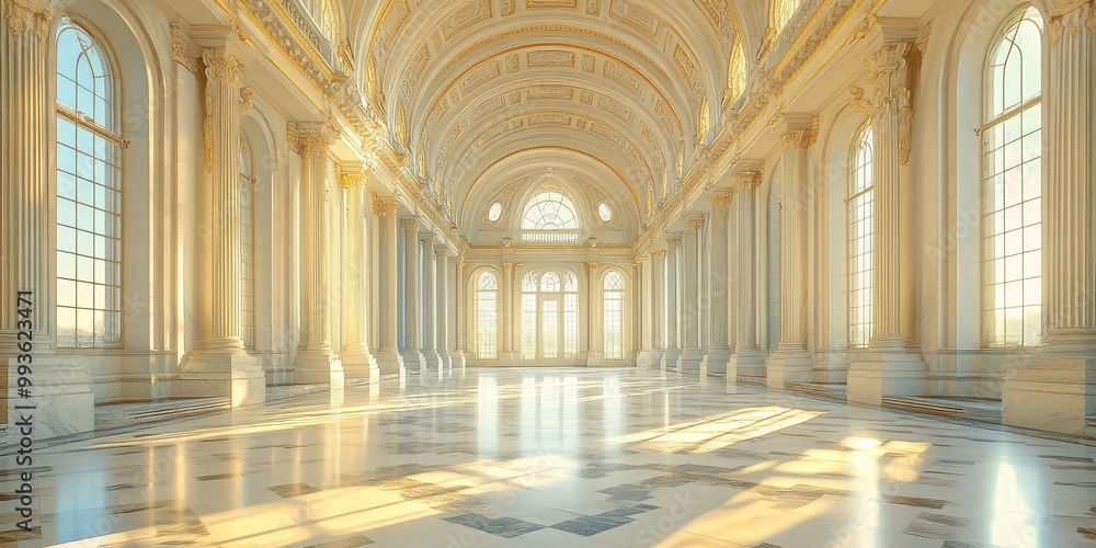 Spacious marble hall with towering columns, arched ceilings, and streaming sunlight Spacious marble hall with towering columns, arched ceilings, and streaming sunlight