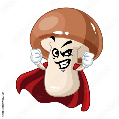Superhero Mushroom Character Illustration.