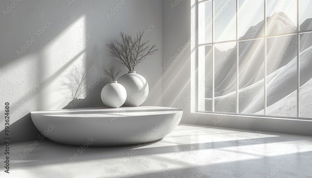 Minimalist White Room with Window View Minimalist White Room with Window View