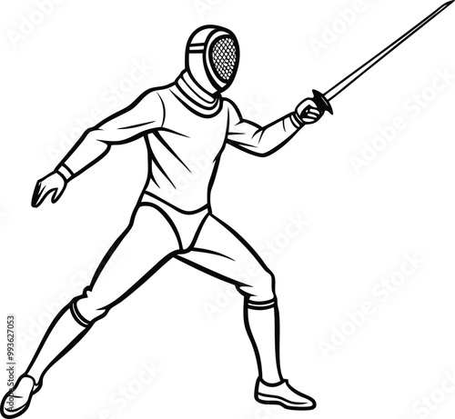 Vector fencing sports silhouette white background.