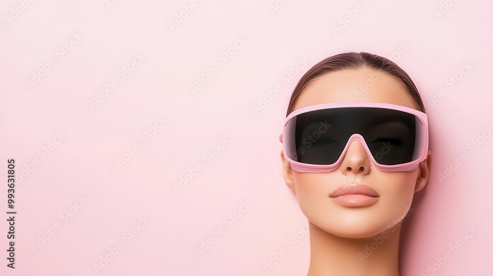 Close-up of the protective goggles worn by a client during laser hair removal, symbolizing safety and protection in the beauty procedure Protective goggles, Safety in beauty Close-up of the protective goggles worn by a client during laser hair removal, symbolizing safety and protection in the beauty procedure Protective goggles, Safety in beauty