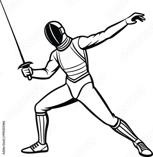 Vector fencing sports silhouette white background.