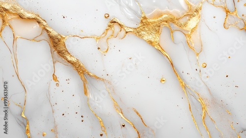  Abstract high quality white marbled texture with golden highlights, noble background