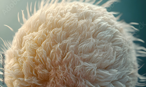 fluffy ball of pink faux fur on a white background. Pompon