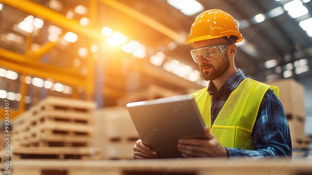 Focused Warehouse Worker Using Digital Tools to Ensure Precise Product Measurements and Safety Focused Warehouse Worker Using Digital Tools to Ensure Precise Product Measurements and Safety