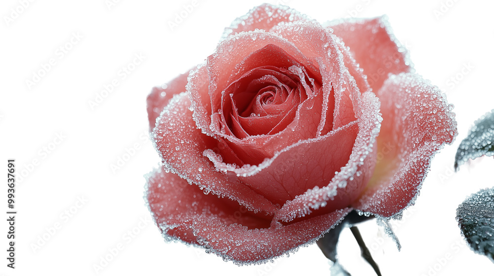 A delicate rose frozen against a plain PNG background