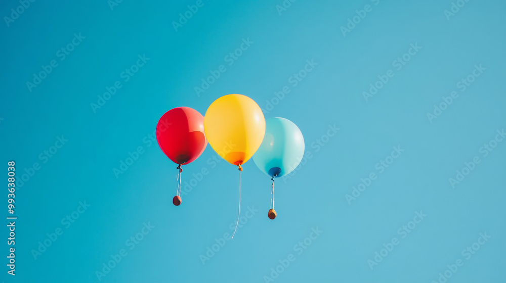Brightly colored balloons float against the clear blue sky. It's a reminder to travel, dream, and experience new things. Brightly colored balloons float against the clear blue sky. It's a reminder to travel, dream, and experience new things.