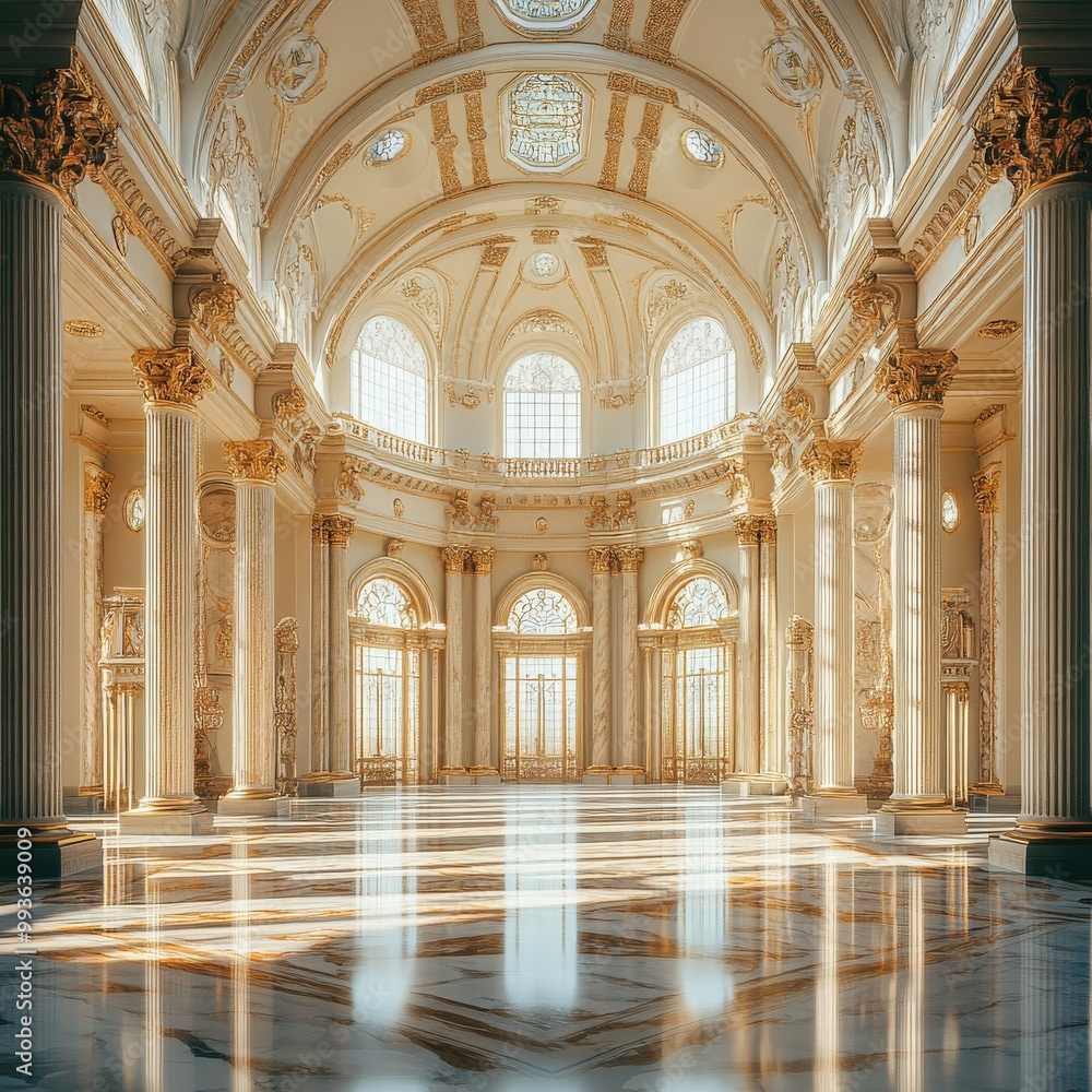 Spacious marble hall with towering columns, arched ceilings, and streaming sunlight Spacious marble hall with towering columns, arched ceilings, and streaming sunlight