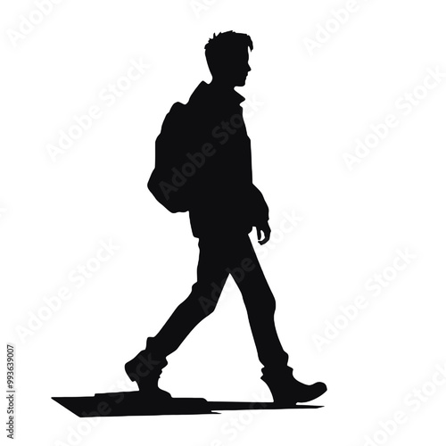 Casual man standing -silhouette vector illustration transparent background